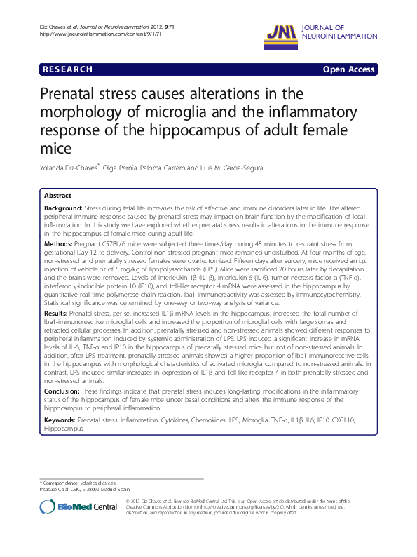 (PDF) Prenatal stress causes alterations in the morphology of microglia ...