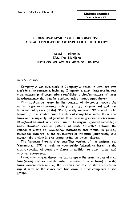 (PDF) Cross Ownership of Corporations: A New Application of Input ...
