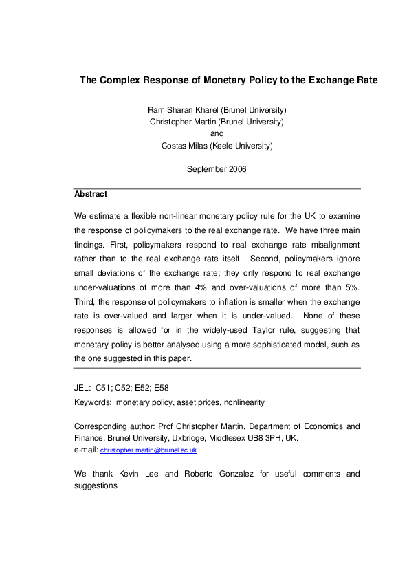 (PDF) The Complex Response of Monetary Policy to the Exchange Rate