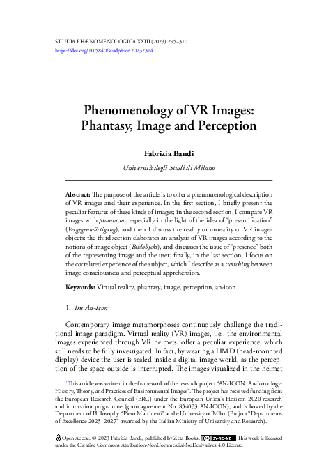 (PDF) Phenomenology of VR Images: Phantasy, Image and Perception