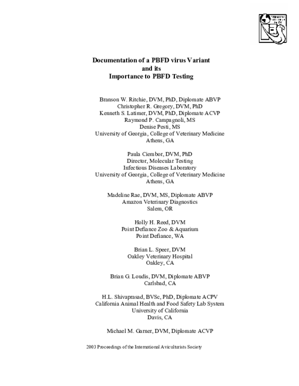 (PDF) Documentation of a PBFD virus Variant and its Importance to PBFD ...