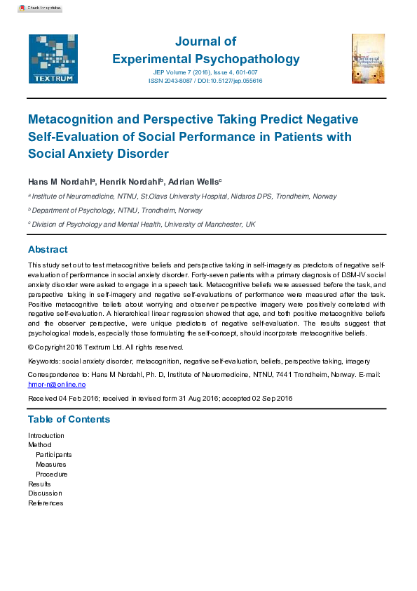 (PDF) Metacognition and Perspective Taking Predict Negative Self ...
