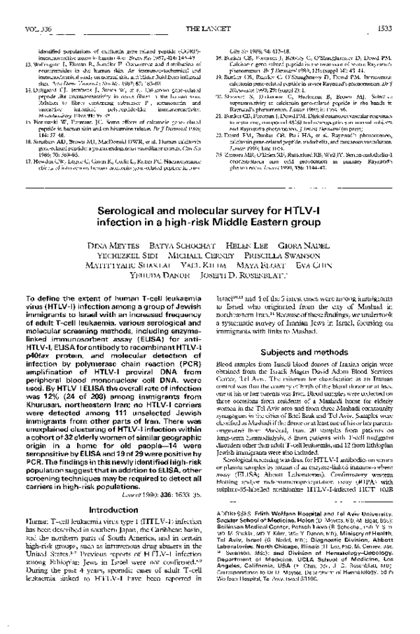 (PDF) Serological and molecular survey for HTLV-I infection in a high ...
