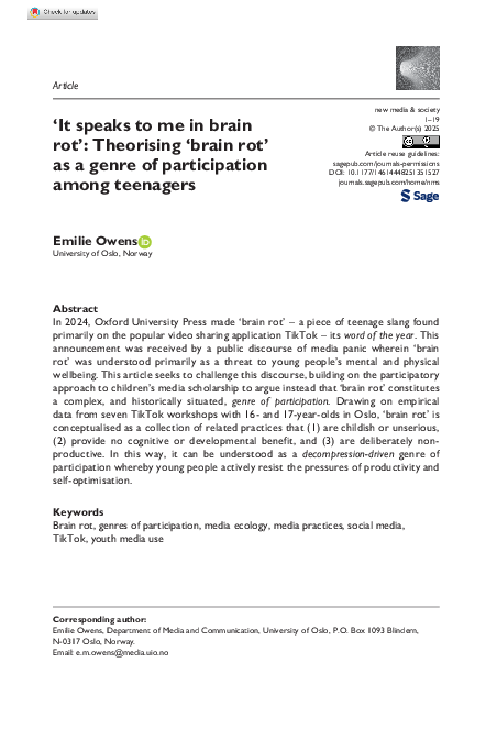 (PDF) 'It speaks to me in brain rot': Theorising 'brain rot' as a genre ...
