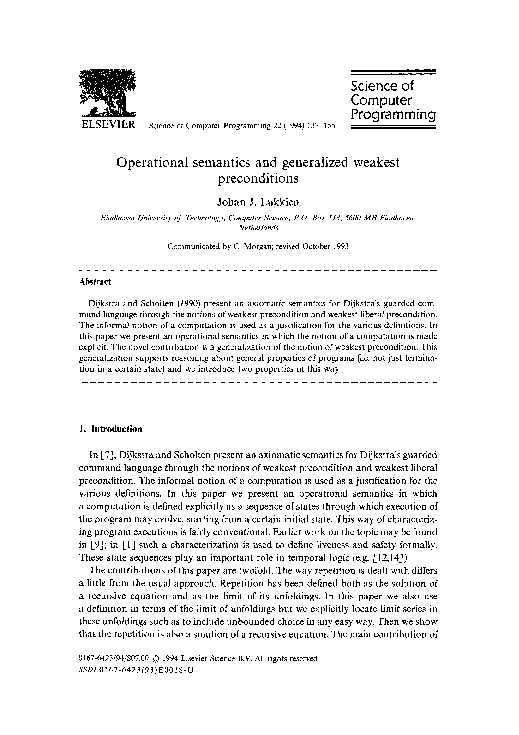 (PDF) Operational semantics and generalized weakest preconditions