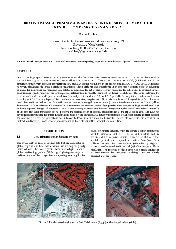 (PDF) Beyond Pansharpening: Advances in Data Fusion for Very High ...