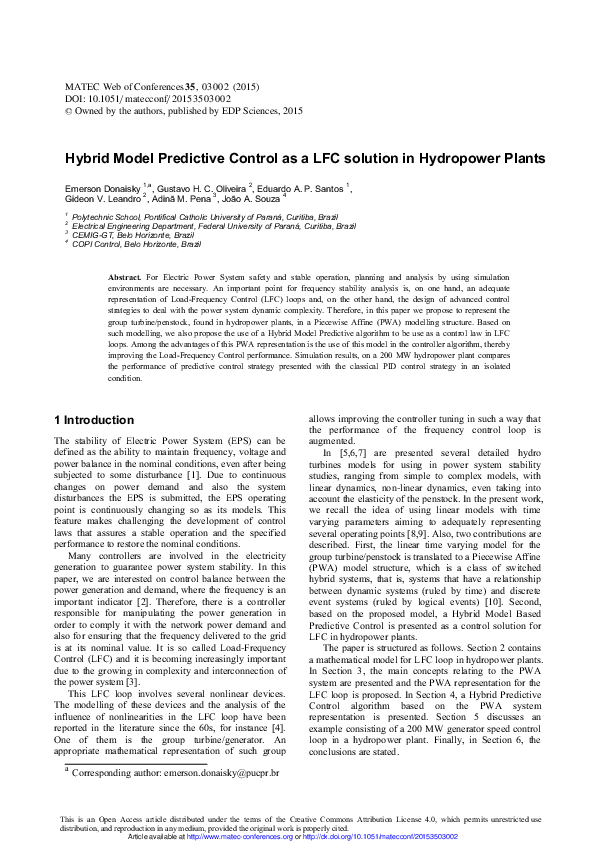 (PDF) Hybrid Model Predictive Control as a LFC solution in Hydropower ...