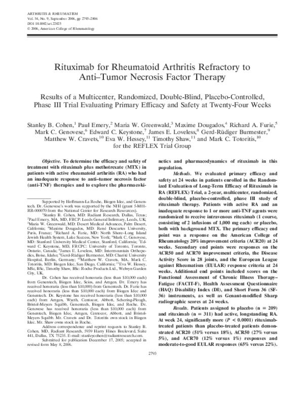 (PDF) Rituximab for rheumatoid arthritis refractory to anti–tumor ...