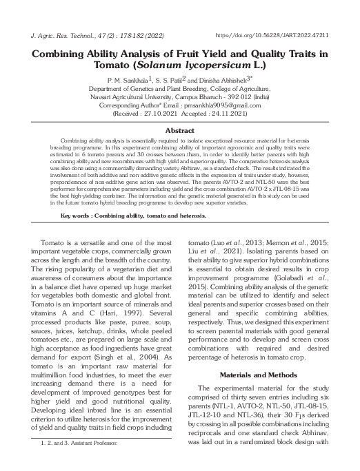(PDF) Combining Ability Analysis of Fruit Yield and Quality Traits in ...