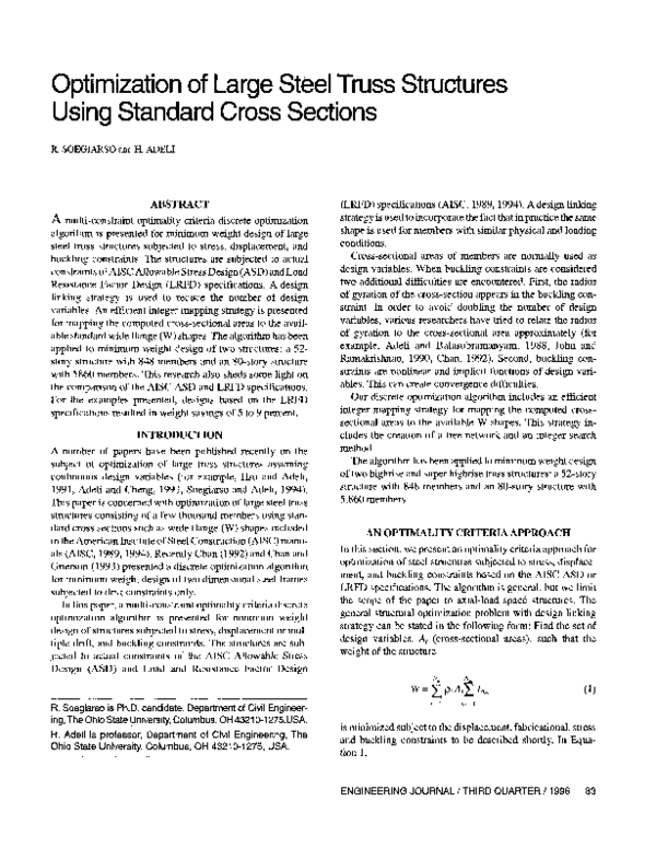 (PDF) Optimization of Large Steel Truss Structures Using Standard Cross ...