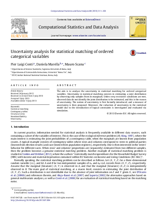(PDF) Uncertainty analysis for statistical matching of ordered ...