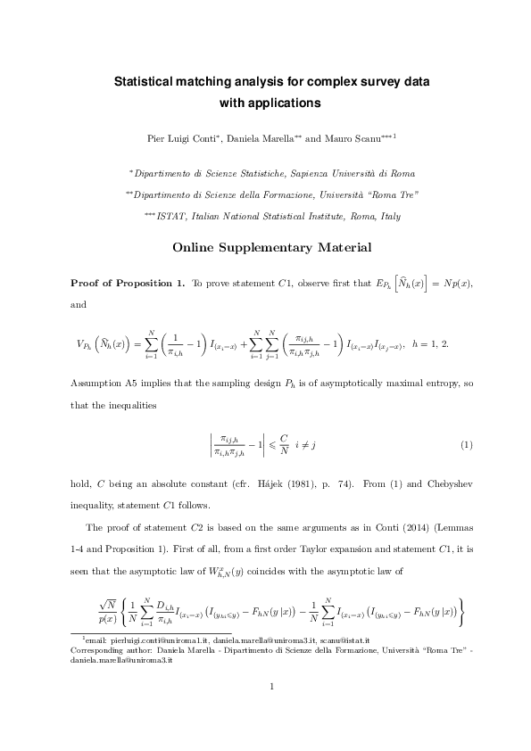 (PDF) Statistical Matching Analysis for Complex Survey Data With ...
