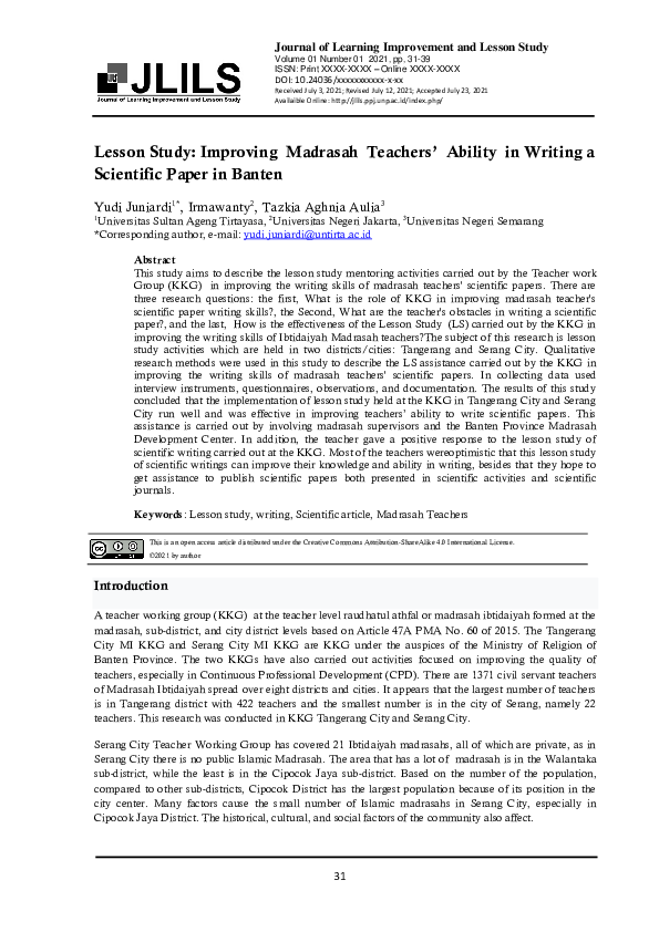 (PDF) Lesson Study: Improving Madrasah Teachers’ Ability in Writing a ...