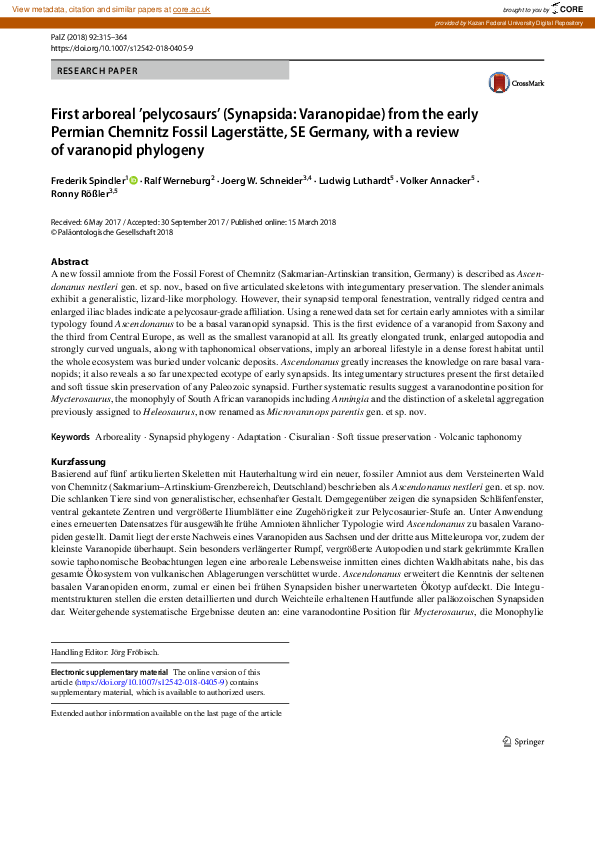 (PDF) First arboreal 'pelycosaurs' (Synapsida: Varanopidae) from the ...