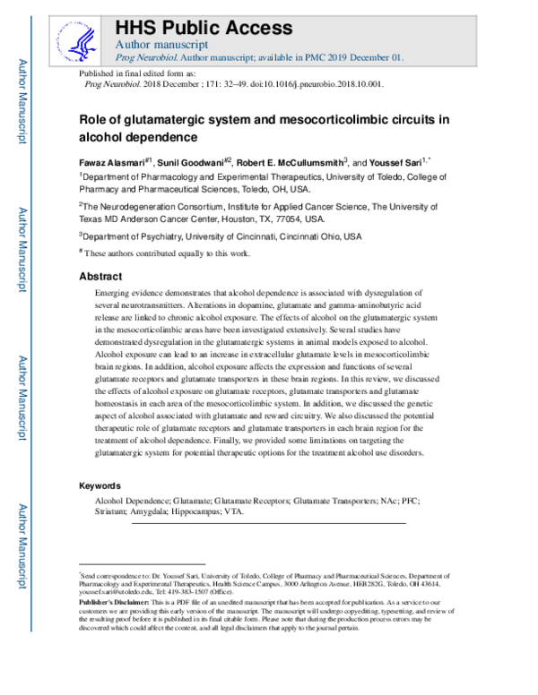 (PDF) Role of glutamatergic system and mesocorticolimbic circuits in ...