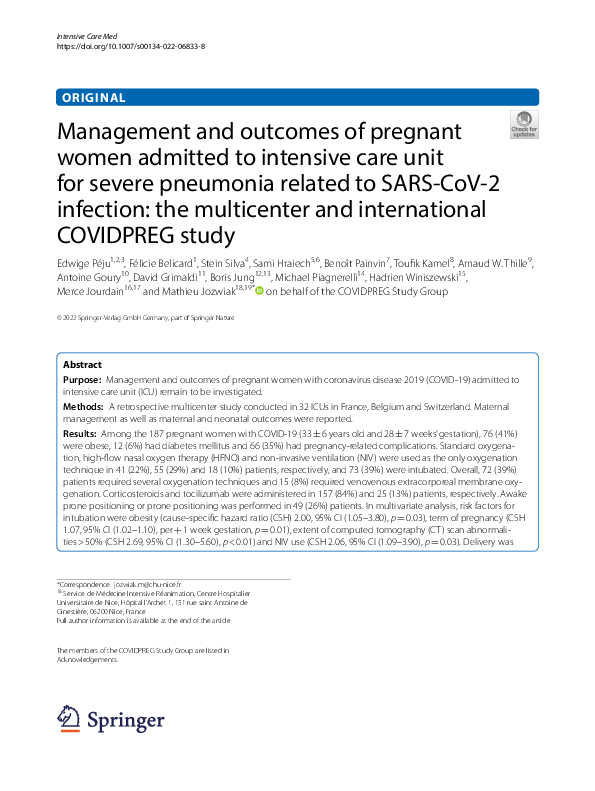 (PDF) Management and outcomes of pregnant women admitted to intensive ...