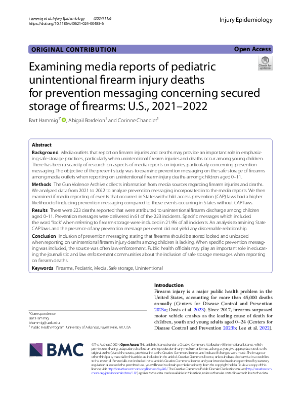 (PDF) Examining media reports of pediatric unintentional firearm injury ...