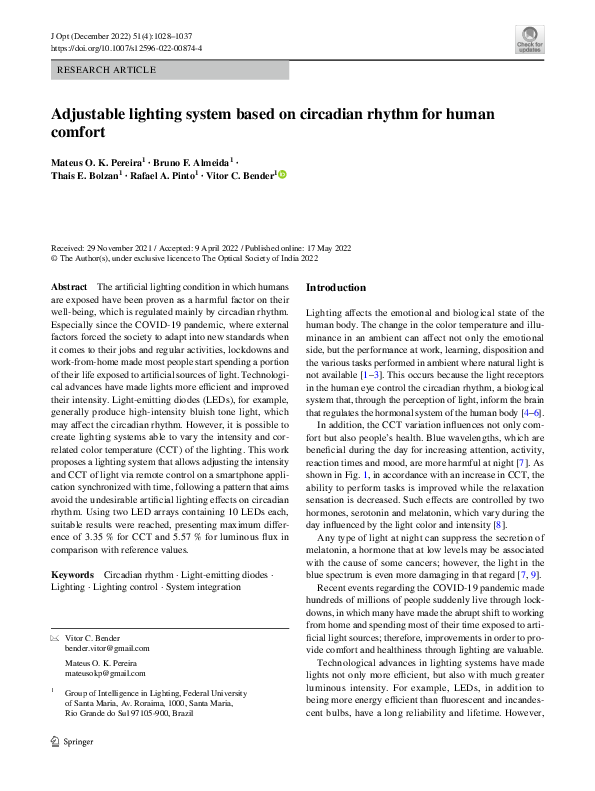 (PDF) Adjustable lighting system based on circadian rhythm for human ...