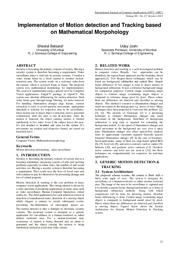 (PDF) Implementation of Motion detection and Tracking based on ...