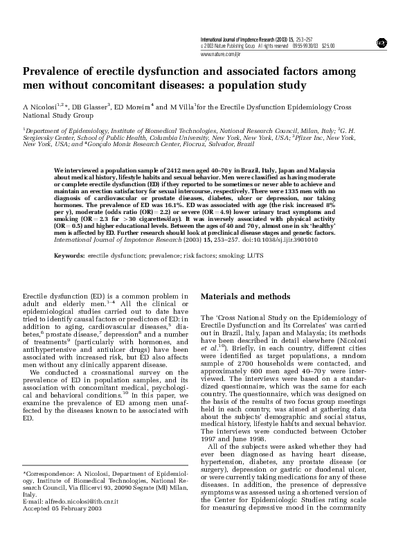 (PDF) Prevalence of erectile dysfunction and associated factors among ...