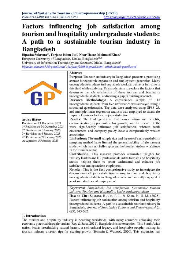 (PDF) Factors influencing job satisfaction among tourism and ...