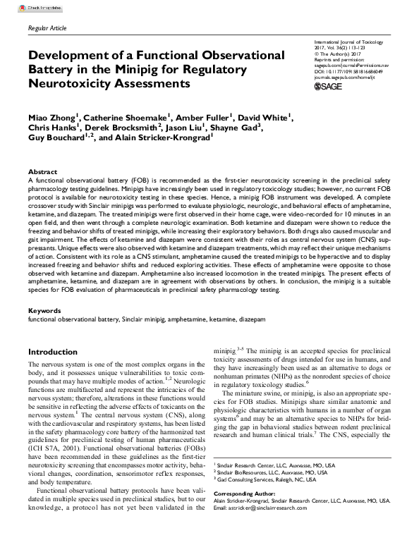 (PDF) Development of a Functional Observational Battery in the Minipig ...