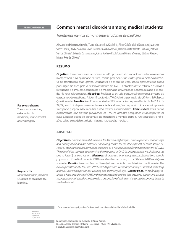 (PDF) Common mental disorders among medical students