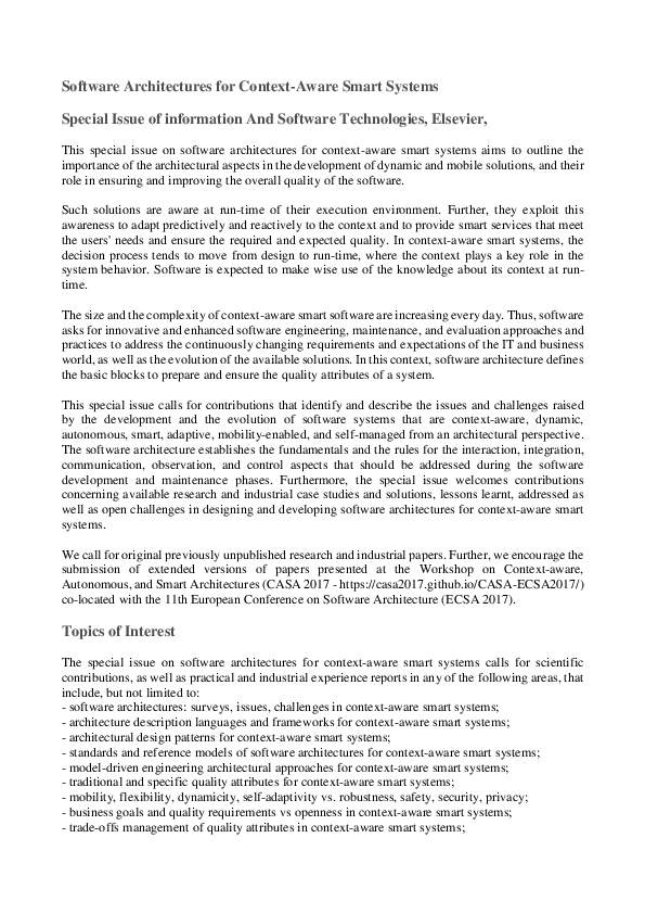 (PDF) Software Architectures for Context-Aware Smart Systems