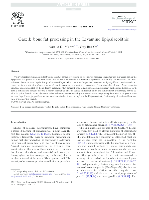 (PDF) Gazelle bone fat processing in the Levantine Epipalaeolithic