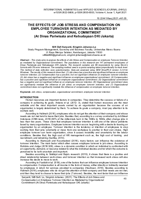(PDF) THE EFFECTS OF JOB STRESS AND COMPENSATION ON EMPLOYEE TURNOVER ...