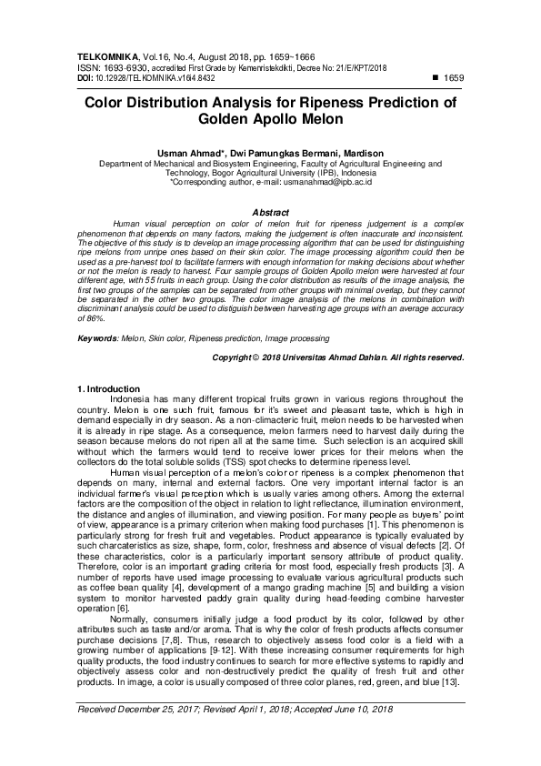 (PDF) Color Distribution Analysis for Ripeness Prediction of Golden ...