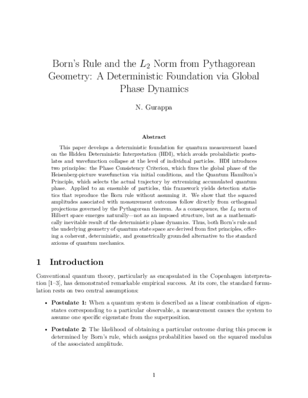 (PDF) Born's Rule and the $L_2$ Norm from Pythagorean Geometry: A ...