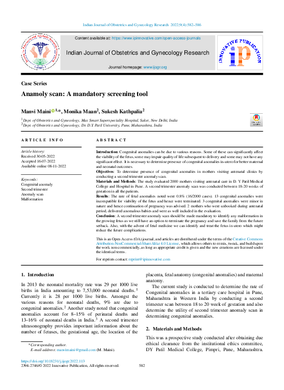(PDF) Anamoly scan: A mandatory screening tool