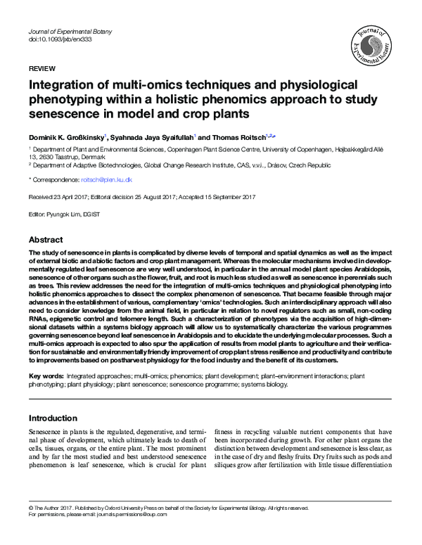 (PDF) Integration of multi-omics techniques and physiological ...