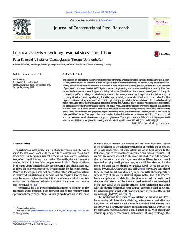(PDF) Practical aspects of welding residual stress simulation
