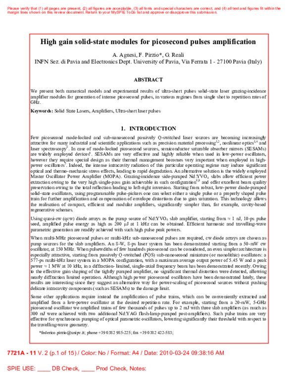 (PDF) High gain solid-state modules for picosecond pulses amplification