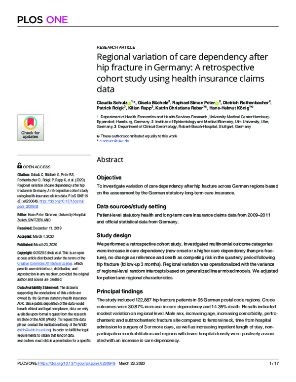 (PDF) Regional variation of care dependency after hip fracture in ...