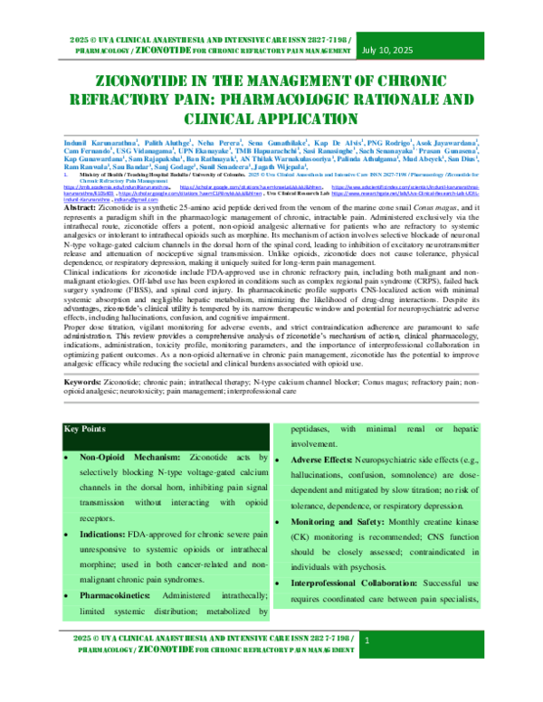 (PDF) Ziconotide in the Management of Chronic Refractory Pain ...