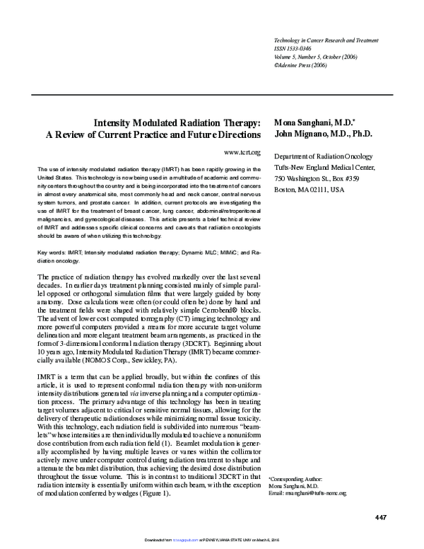 (PDF) Intensity Modulated Radiation Therapy: A Review of Current ...