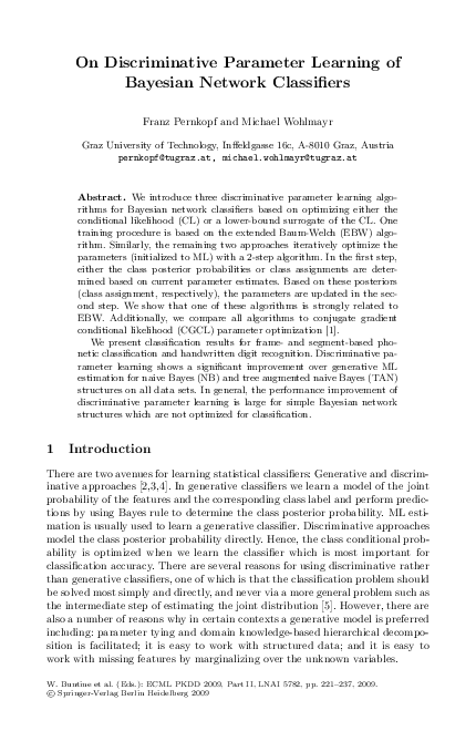 (PDF) On Discriminative Parameter Learning of Bayesian Network Classifiers