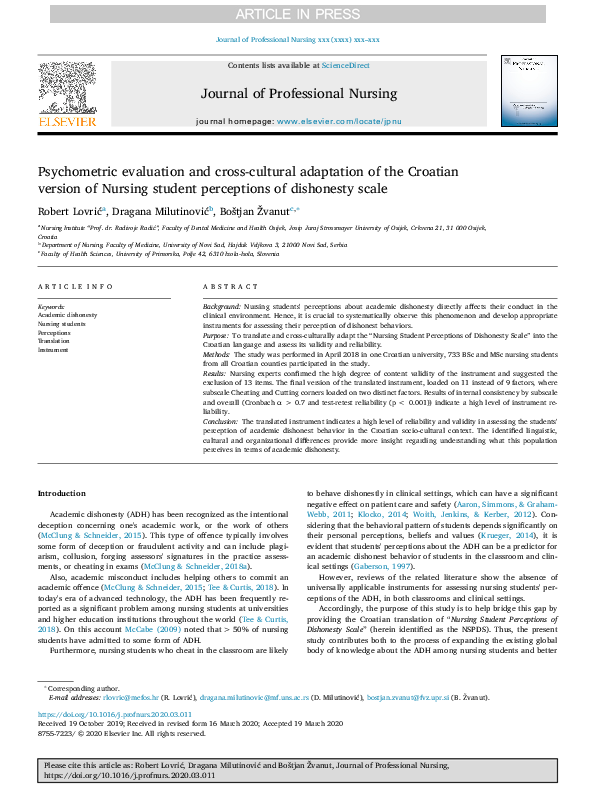 (PDF) Psychometric evaluation and cross-cultural adaptation of the ...