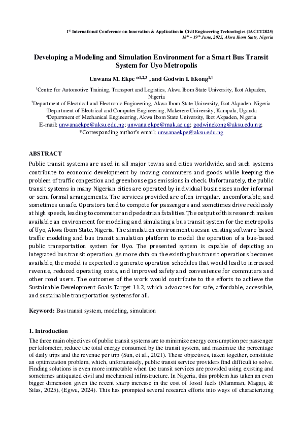 (PDF) Developing a Modeling and Simulation Environment for a Smart Bus ...