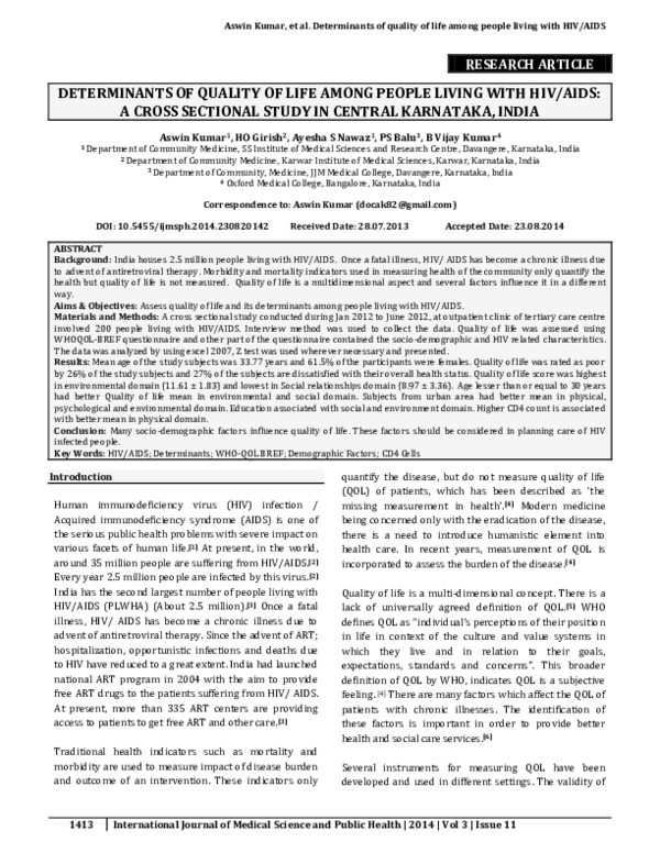 (PDF) Determinants of quality of life among people living with HIV/AIDS ...