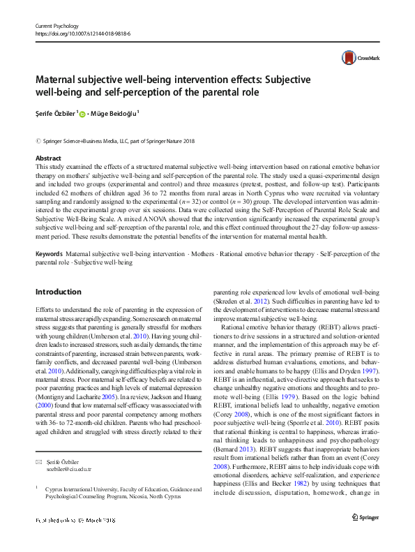 (PDF) Maternal subjective well-being intervention effects: Subjective ...