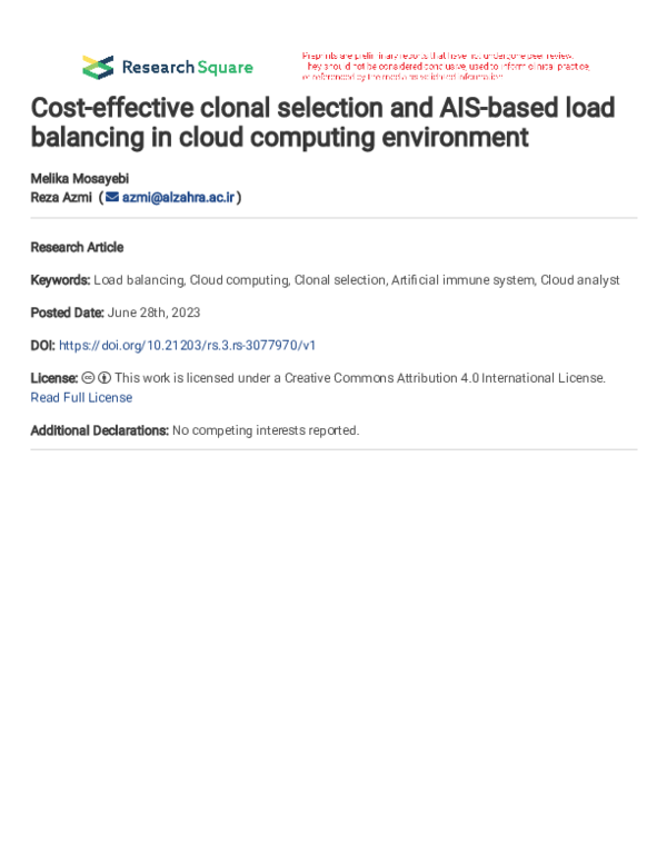 (PDF) Cost-effective clonal selection and AIS-based load balancing in ...