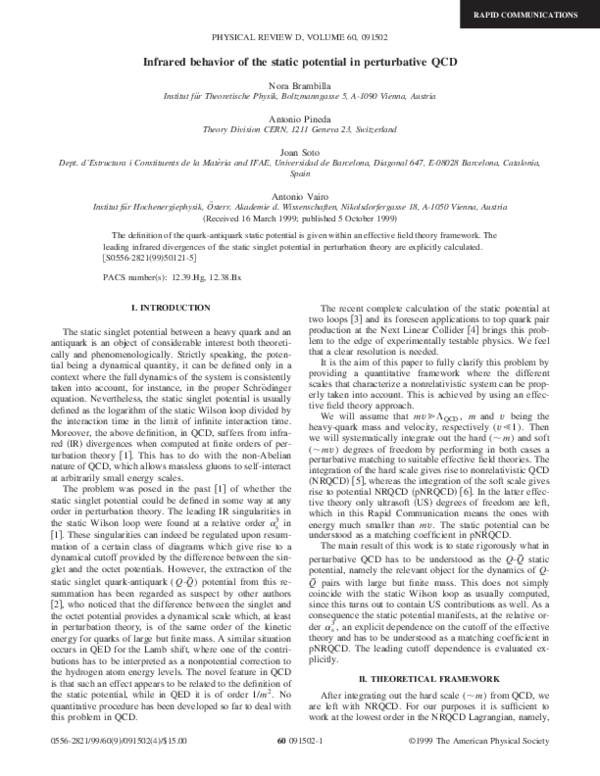(PDF) Infrared behavior of the static potential in perturbative QCD