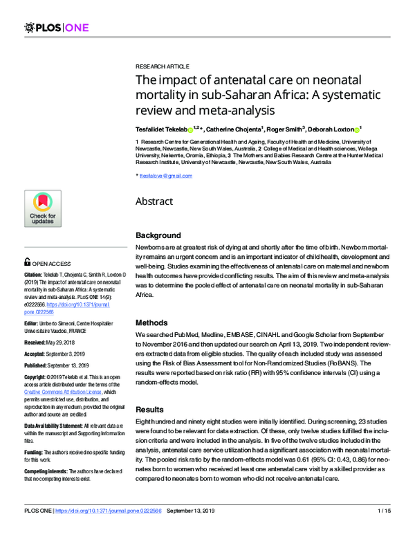 (PDF) The impact of antenatal care on neonatal mortality in sub-Saharan ...