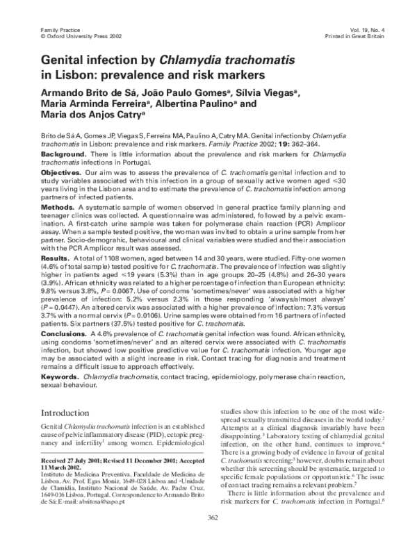 (PDF) Genital infection by Chlamydia trachomatis in Lisbon: prevalence ...