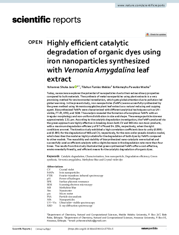 (PDF) Highly efficient catalytic degradation of organic dyes using iron ...