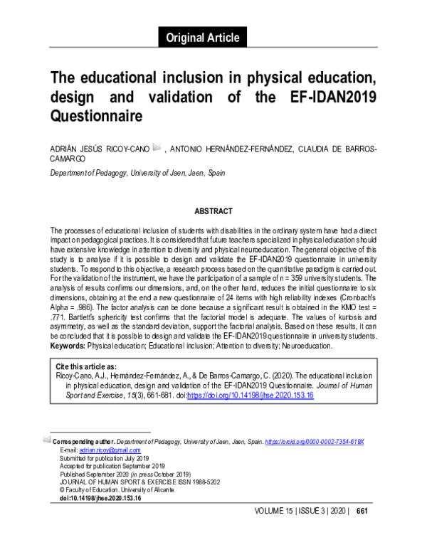 (PDF) The educational inclusion in physical education, design and ...